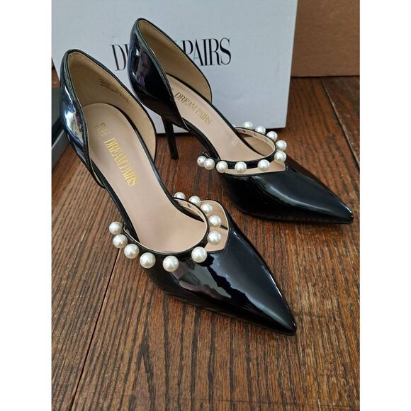 New 8.5 Dream Pairs Black Pearl High Heel Stiletto Elegant D'orsay Dress Shoes - Picture 6 of 11